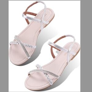 MUDAN Sparkly Silver Braided & Rhinestone Slingback Sandals - Size 9